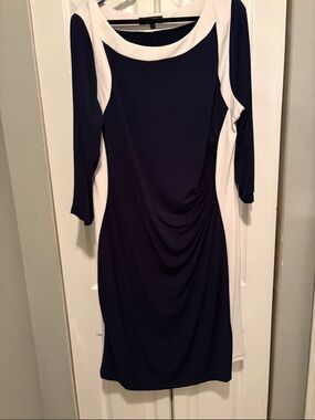 Women's Navy and Cream Boatneck Plus size 22W dress